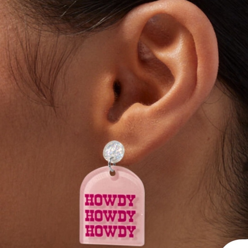 Pink Howdy Neon Sign 1'' Drop Earrings - Picture 2 of 2